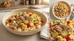 Sałatka makaronowa z tuńczykiem, ogórkami i mozzarellą – szybka na lunch i kolację