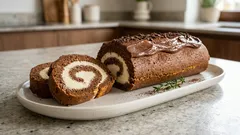 Piernikowa rolada z kremem mascarpone i białą czekoladą – miękka, równo się zwija